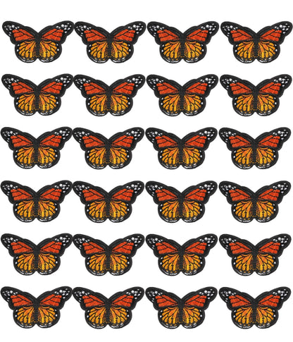 24pcs Cute Butterfly Iron on Patches Moth Embroidered Applique Repairing Patches for Hat Jean Jacket Dress Bag Shoe Decoration (Orange)