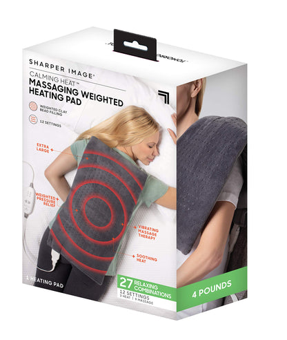 Calming Heat Massaging Weighted Heating Pad by Sharper Image- Electric Heating Pad with Massaging Vibrations, Auto-Off,12 Settings- 3 Heat, 9 Massage- 27 Relaxing Combinations, 12” x 24”, 4lbs