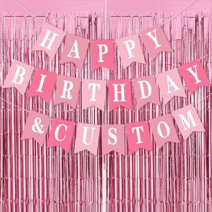 Mooliwe 173 Pcs DIY Custom Banner Kit Make Your Own Custom Letter Banner Sign for Birthday Wedding Decor Include 20 Paper Pennant 148 Letters Numbers with Fringe Curtain Rope Threading Device (Pink)