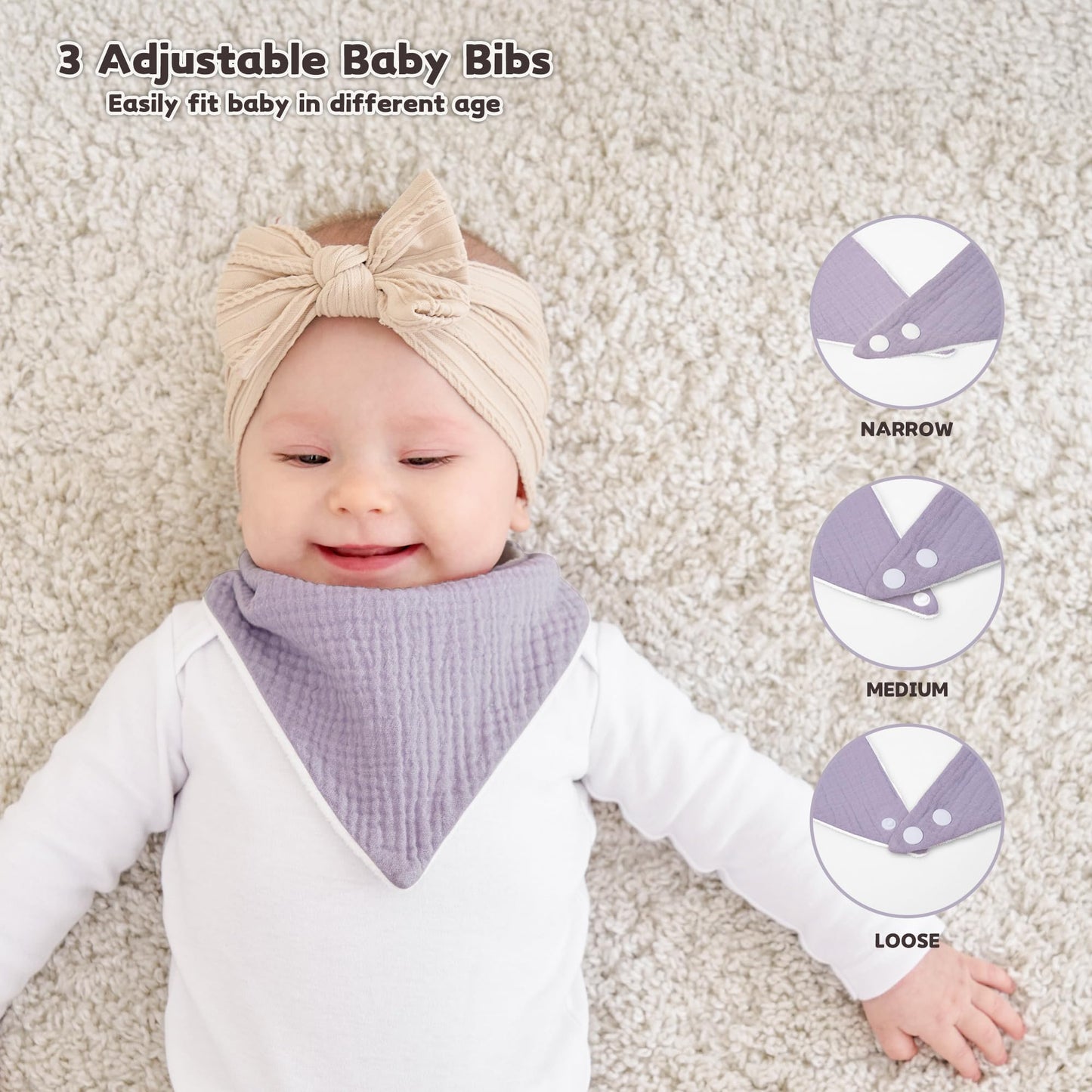 Susurration Muslin Baby Drool Bibs 6Pack Soft Triangular Adjustable Baby Bandana Bibs for Unisex Girls & Boys (Pink)
