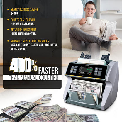 KOLIBRI KBR-1500 V2 Business-Grade Money Counter | Bill Counter, Sorter, Reader with Counterfeit Detection | Mixed Value Money Counting Machine | US Tech Support