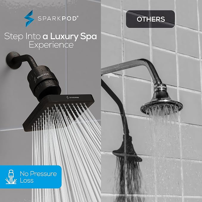 SparkPod 23-Stage Filtered Shower Head, 6" Square, Oil-Rubbed Bronze | Filtered Shower Head for Hard Water Filter, High Pressure, Reduces Chlorine, Heavy Metals, For Dry Skin & Hair
