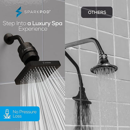 SparkPod 23-Stage Filtered Shower Head, 6" Square, Oil-Rubbed Bronze | Filtered Shower Head for Hard Water Filter, High Pressure, Reduces Chlorine, Heavy Metals, For Dry Skin & Hair
