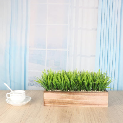 COTSEN 11 Inch Artificial Green Grass Plant Fake Potted Plant Rectangular Wooden Planter Box are Suitable for Family Office Wedding Store Indoor Outdoor Decor