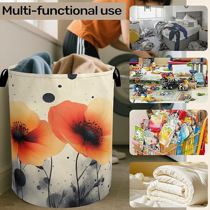 Orange Flowers Laundry Basket