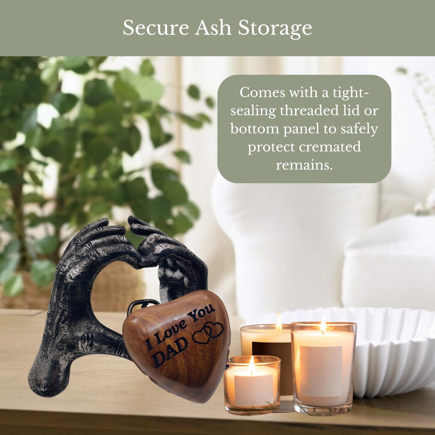 ZAHANAARA Wooden Heart Urn for Ashes|Handcrafted Memorial Box for Funeral |Memorial Gifts, Ashes Keepsake |Aluminum Mini Cremation Urns for Adult Male|I Love You Dad Engraved Tribute|Silver, 3 cu in
