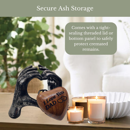 ZAHANAARA Wooden Heart Urn for Ashes|Handcrafted Memorial Box for Funeral |Memorial Gifts, Ashes Keepsake |Aluminum Mini Cremation Urns for Adult Male|I Love You Dad Engraved Tribute|Silver, 3 cu in