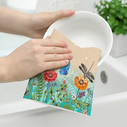 Dragonfly Floral Kitchen Towel Decorative Set of 2 Soft Absorbent Hand Towels