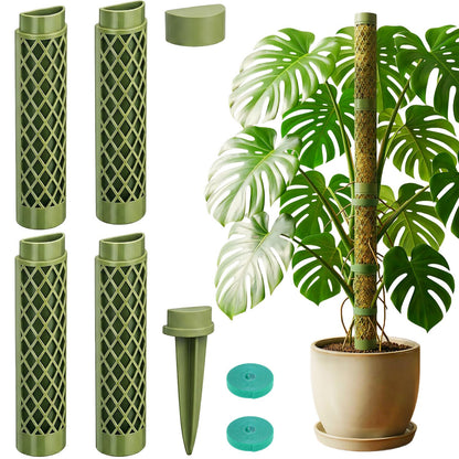 Moss Pole Monstera Plant Support - 42.5" Stackable D-Shape Stakes for Indoor Plants - No-Rot Plastic Sticks & Tall Trellis for Pothos Climbing Vines Houseplant