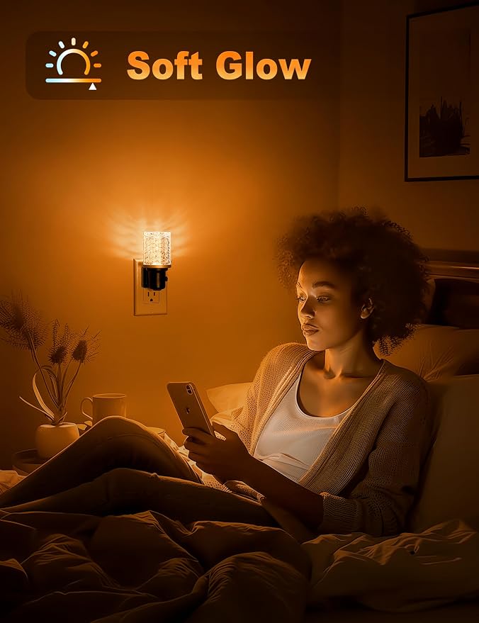 JandCase LED Night Light Amber, Dimmable Night Lights Plug into Wall, Modern Nightlight with Auto On Off Light Sensor, Amber Night Light 0-100LM Brightness for Bathroom Hallway Bedroom Decor