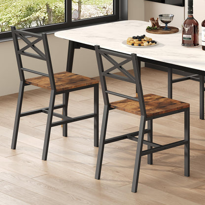 MAHANCRIS Dining Chair Set of 2, Rustic Wooden Kitchen Chairs with Backrest, Farmhouse Dining Chairs for Kitchen, Industrial Style Chair with Metal Frame, Easy Assembly, Rustic Brown TBHR1001