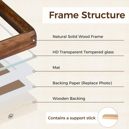 11 x 14 Picture Frame,Solid Wood Photo Frame with Tempered Glass,Desk Picture Frames 8 x 10 with Mat or 11 x 14 Without Mat for Wall Decor