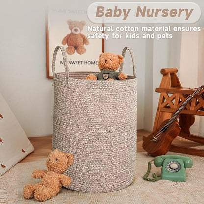 Large Woven Laundry Basket Hamper, 80L Cotton Rope Storage Bin