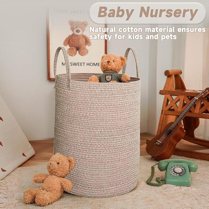 Large Woven Laundry Basket Hamper, 60L Cotton Rope Storage Bin