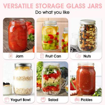 32oz Regular Mouth Mason Jars 2-Pack with Airtight Lids, Glass Canning Jars for Meal Prep, Overnight Oats, Jam & Food Storage, BPA-Free Clear Glass Jars for Canning, Fermenting & DIY Crafts