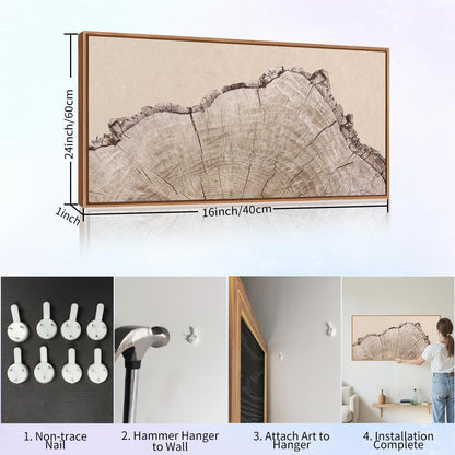 SIGNINART Large Tree Ring Framed Canvas Wall Art, Rustic Beige Nature Wooden Wall Decor, Neutral Wood Stump Artwork, Modern Art Prints for Bedroom Living Room Office 20"x40"