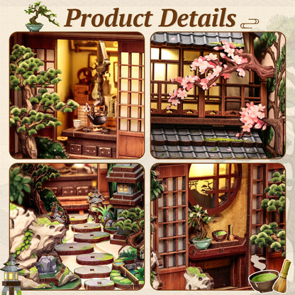 CUTEBEE Book Nook Kit – DIY Miniature House Kit for Adults, Serene Courtyard Japanese Zen Booknook, 3D Wooden Puzzle Bookshelf Insert, Dollhouse Bookend Decor Gift for Adults Teens(Serene Courtyard)
