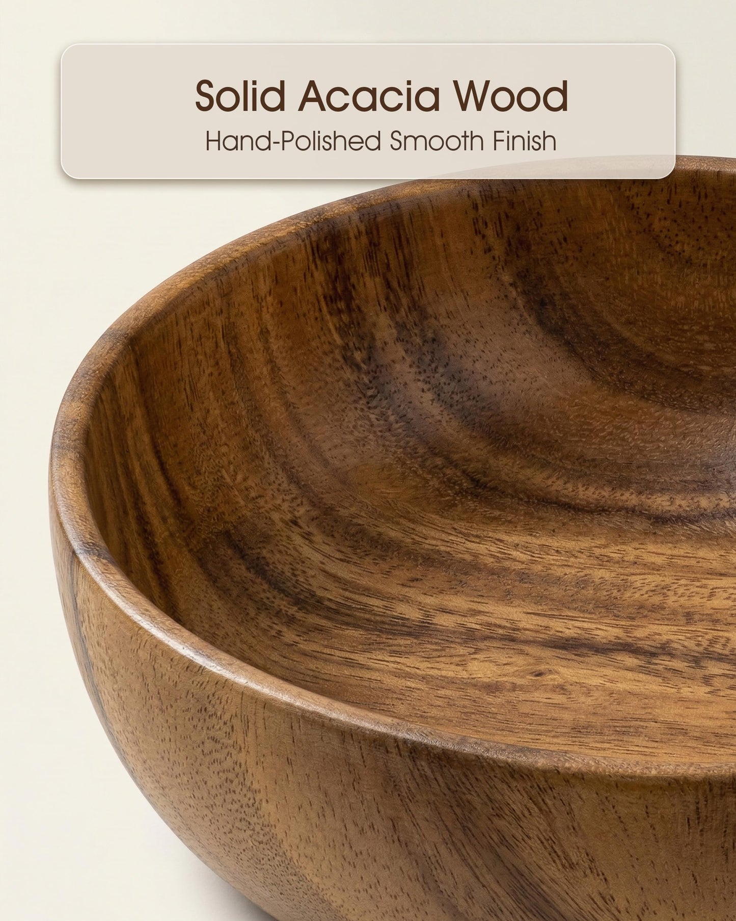 GleeNflux Wood Bowl Set of 2, 8.6" Acacia Wooden Salad Bowls, Natural Solid Wood Serving Bowls for Salad, Pasta, Fruit, Snacks, Kitchen & Dining, Housewarming Gift