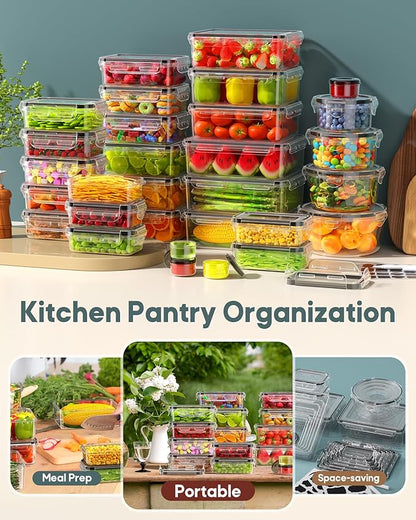 70 PCS Food Storage Containers with Lids Airtight, (35 Lids & 35 Containers) Leak proof Containers Set for Kitchen, Meal Prep, BPA-Free, PVC-Free Plastic, Microwave/Dishwasher Safe, Extra Labels & Pen