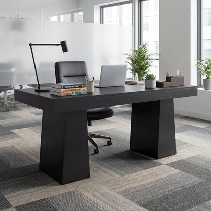 Garvee 55" Executive Desk, Mid-Century Modern Home Office Desks with Double Trapezoid Base, Wood Computer Desk Business Furniture Workstation Writing Table Conference Table, Black