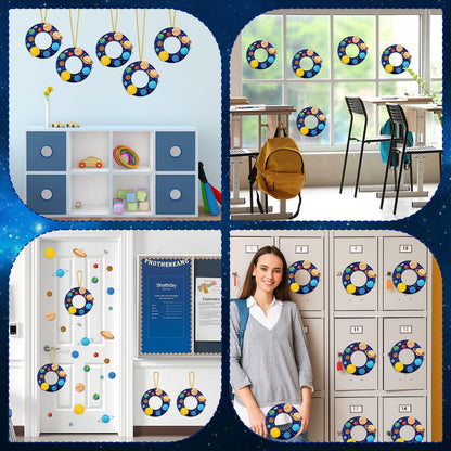 Lonfliness 24 Sets Space Wreath Craft Kits DIY Hanging Decor Solar System Paper Wreath Craft Ornament with Planet Stickers Outer Space Party Supplies for Home School Classroom Activities