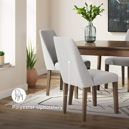 Signature Design by Ashley Lyncott Dining Chairs Set of 2, Mid Century Modern Style, Solid Wood Frame with Light Gray Polyester Upholstery, for Casual Kitchen and Dining Room Spaces, Medium Brown