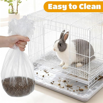 COMNICO Disposable Small Animals Cage Liners, 100 Pcs Rabbit Guinea Pig Cage Liner Bags Universal Plastic Film for Bunny Bird Hedgehog Chinchilla Essentials Indoor