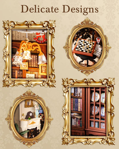 Rolife DIY Miniature House Kit Victorian Parlor 1:18 Scale Dollhouse Diorama, Tiny House Building Kit Antique Bookshelf Display Crafts for Adults Gift for Boys Girls (Catherine's Living Room)
