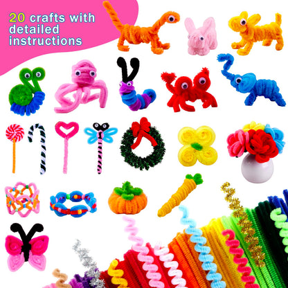 800pcs Pipe Cleaners Crafts Kit, 30 Colors Pipe Cleaners Bulk with 20 Designs Instruction Book, Colorful Chenille Stems for Animal Flower Creative Projects DIY, Arts and Crafts for Kids Ages 4-12