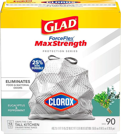 Glad Tall Kitchen Trash Bags 13 Gallon, MaxStrength Eucalyptus and Peppermint