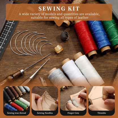 SHWAKK Leather Working Tools, All in One Leather Tooling Kit, Complete LeatherCraft Kit with Storage Bag, Stamping Tools for Sewing, Carving, Punching Stamping for Making and Handicrafts