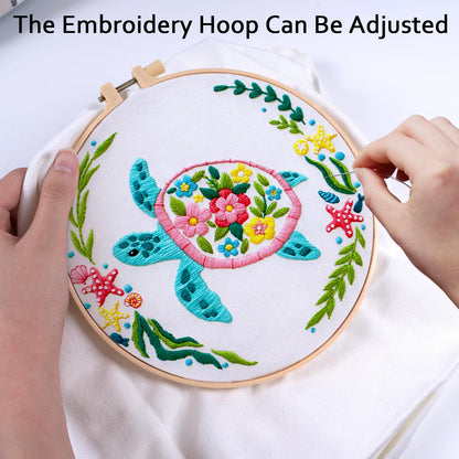 Nuberlic Canvas Tote Bag Embroidery Kit for Beginners Adults -Cross Stitch Kits Needlepoint with Sea Turtles Pattern Bag Reusable Eco-Friendly Shopping Bag
