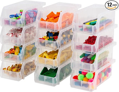 ReadySpace Plastic Containers for Organizing and Storage Bins for Drawers, Desks, Office Organization, and Garage, Stackable Bins, Small (3" x 7" x 4"), 12-Pack, Clear