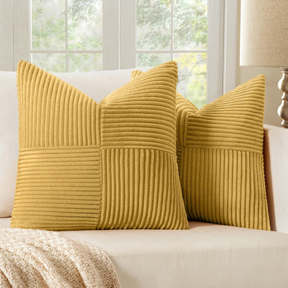 MIULEE Black Corduroy Pillow Covers Pack of 2 Boho Decorative Spliced Throw Pillow Covers Soft Couch Pillowcases Cross Patchwork Textured Cushion Covers for Living Room Bed Sofa 18x18 inch