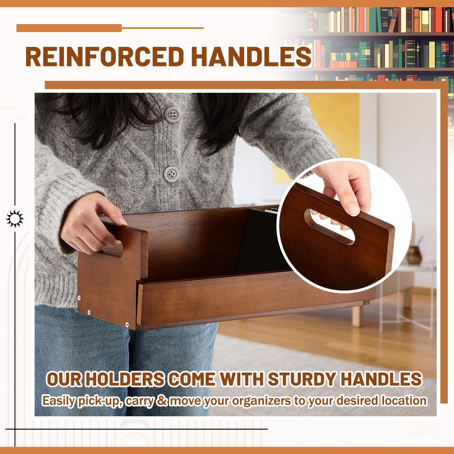 CroBlissful 1 Set Wooden CD Storage Box Holder Shelf Cassette Tape Display Racks with Carrying Handles, Organizer Shelf for Movie Cases, DVDs, Each Set Can Store up to 36 Pcs CDs (Brown)