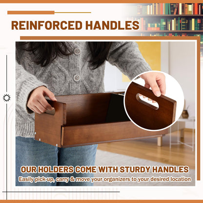CroBlissful 1 Set Wooden CD Storage Box Holder Shelf Cassette Tape Display Racks with Carrying Handles, Organizer Shelf for Movie Cases, DVDs, Each Set Can Store up to 36 Pcs CDs (Brown)