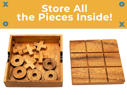 BSIRI Wooden Tic Tac Toe Game Coffee Tabletop XO Blocks Ideal for Family Living Room Games Night for Adults for Desk Decor and Unique Wood Gifts for All Occasions 5.5 Inch