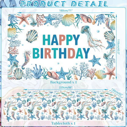 Obussgar Shells Birthday Party Decorations - Shells Party Supplies including Backdrop, Plate, Cake Topper, Cup, Napkin, Balloon, Tablecloth - Serves 20