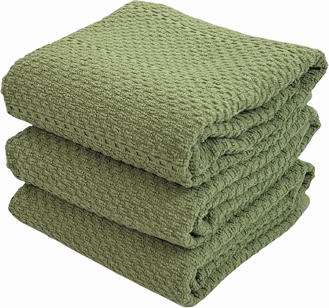 Serafina Home Dark Sage Green Kitchen Hand Dish Towels: Oversized 28" x 18"