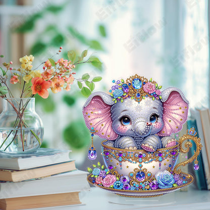 Eiflow Diamond Art Tabletop Kit for Adults, DIY Desktop Diamond Art Painting with Stand, Acrylic Stand Up Gem Painting Board Kit (Elephant)