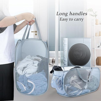 Extra Large Mesh Pop Up Laundry Hamper 2 Pack, 100L Foldable Laundry Baskets