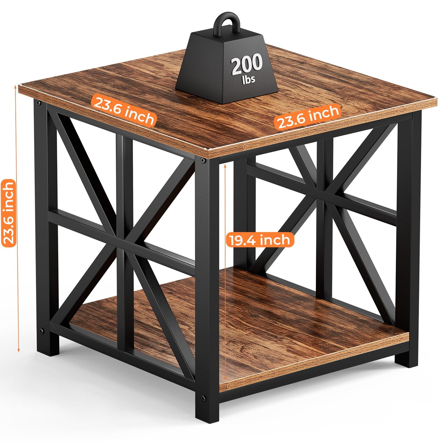 GreenForest End Table with 2-Tier Storage Shelf, 24 inch Large Side Table for Living Room, Modern Nightstand for Bedroom Bedside Office Farmhouse, Walnut