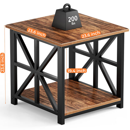 GreenForest End Table with 2-Tier Storage Shelf, 24 inch Large Side Table for Living Room, Modern Nightstand for Bedroom Bedside Office Farmhouse, Walnut