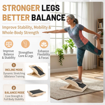 Foxellent Wooden Slant Board & Calf Stretcher, 3-in-1 Balance Board