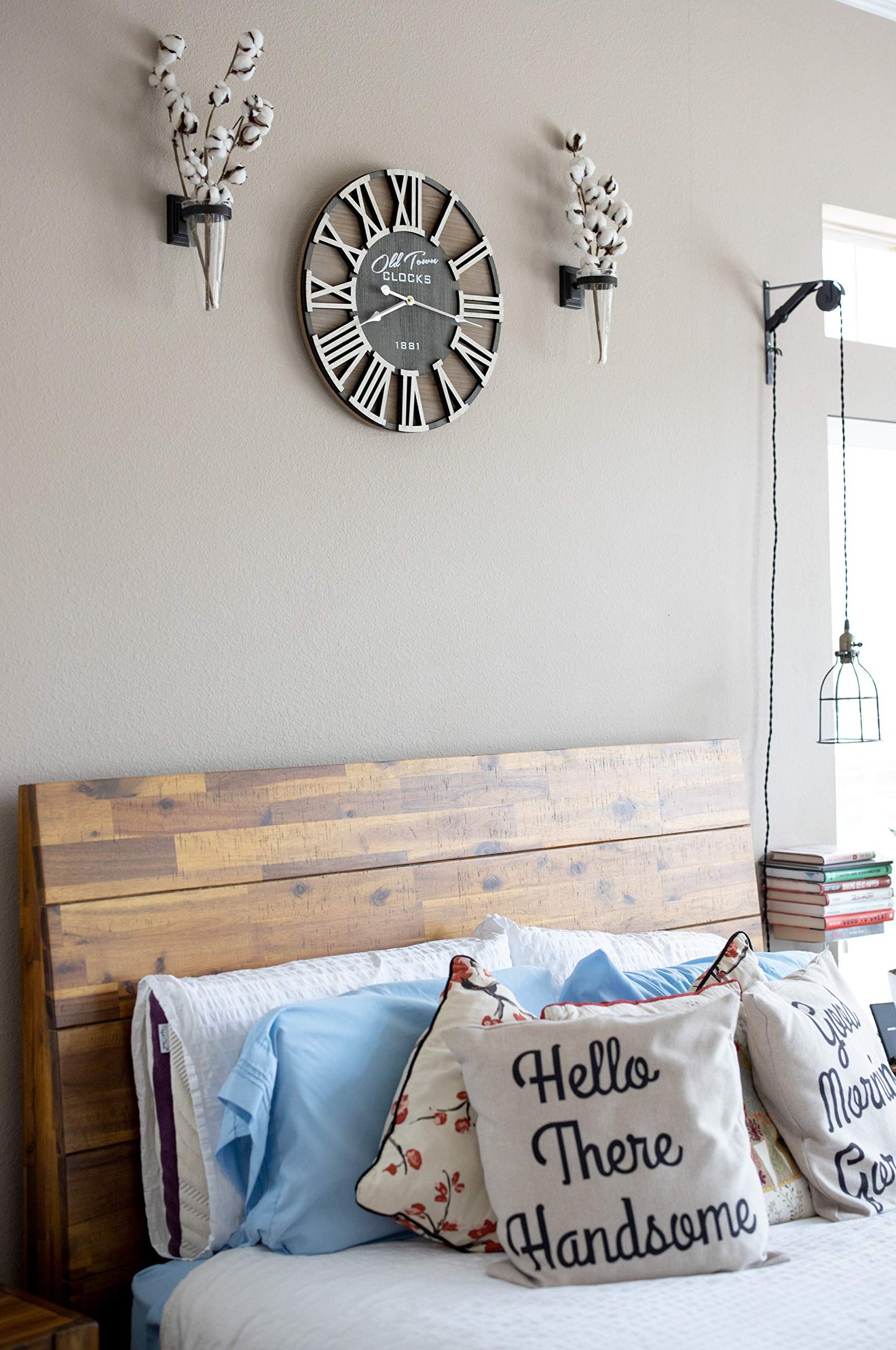 Oldtown Clocks 18" Rustic Farmhouse Wash Out Vintage Roman Wooden Wall Clock Silver Hands (Whitewood Lettering, 18 inch)