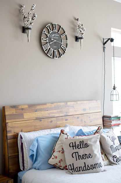 Oldtown Clocks 18" Rustic Farmhouse Wash Out Vintage Roman Wooden Wall Clock Silver Hands (Whitewood Lettering, 18 inch)