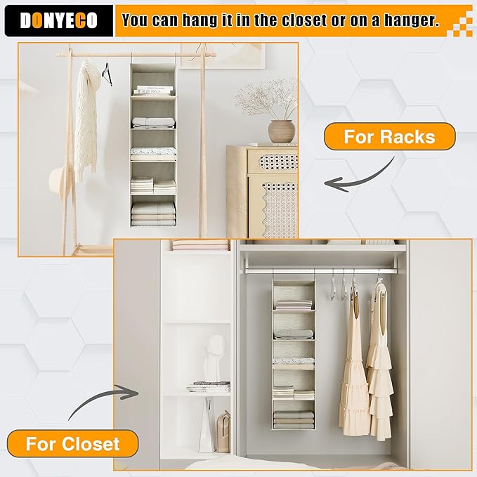 Hanging Closet Organizer, Easy Mount Foldable 5-Shelf Hanging Closet Wardrobe
