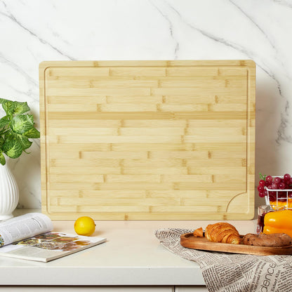 24"X18" Bamboo Cutting Boards for Kitchen, Extra Large Wood Cutting Board with Deep Juice Groove & Handle