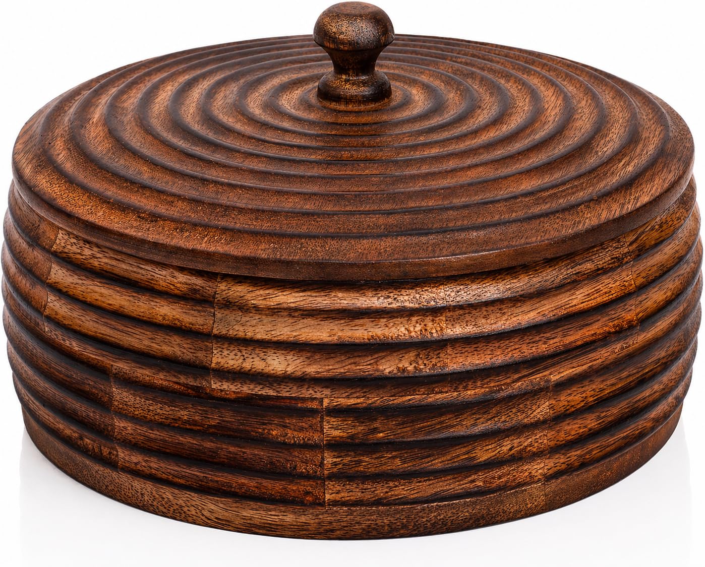 Handcrafted Wooden Mexican Warmer Basket Indian Chapati Roti Bread Holder Box Pancake Keeper Serveware Hot Pot Casserole Dish With Lid Home Kitchen Dining Decor, Natural Brown, 9 x 3 Inches