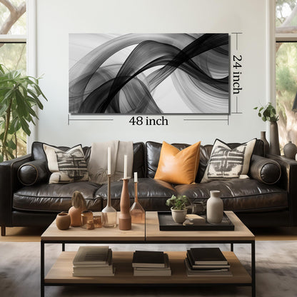 JuhaiArt Abstract Wall Art Large Black Picture Wall Decor White Canvas Art Modern Minimalist for Living Room Office 24"x 48" Monochrome Artwork
